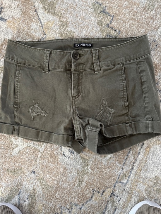 Express Pants - Express Olive Green - Brown Distressed Denim Shorts sz 00